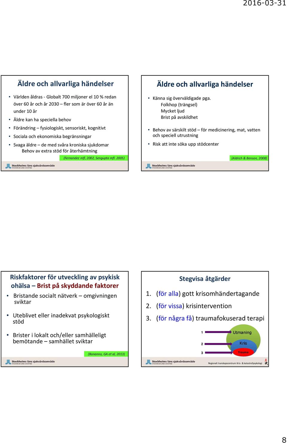 2005) Äldre och allvarliga händelser Känna sig överväldigade pga.