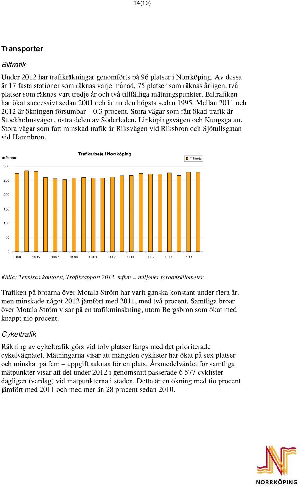 Biltrafiken har ökat successivt sedan 21 och är nu den högsta sedan 1995. Mellan 211 och 212 är ökningen försumbar,3 procent.