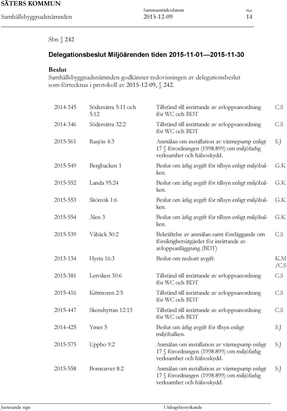 2014-345 Södersätra 5:11 och 5:12 Tillstånd till inrättande av avloppsanordning för WC och BDT 2014-346 Södersätra 32:2 Tillstånd till inrättande av avloppsanordning för WC och BDT 2015-561 Rasjön