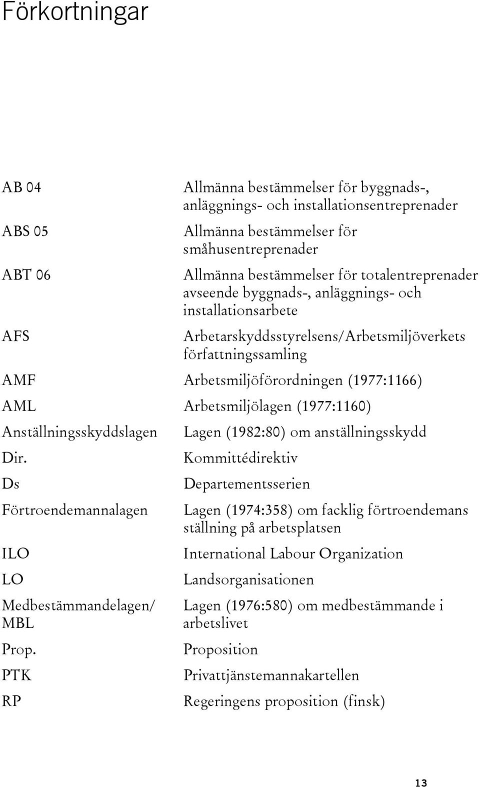 (1977:1160) Anställningsskyddslagen Dir. Ds Förtroendemannalagen ILO LO Medbestämmandelagen/ MBL Prop.