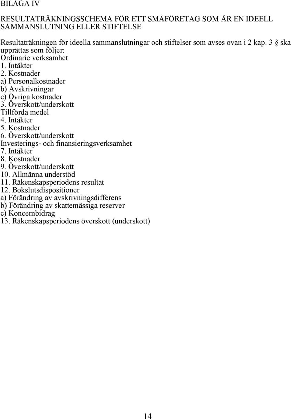 Intäkter 5. Kostnader 6. Överskott/underskott Investerings- och finansieringsverksamhet 7. Intäkter 8. Kostnader 9. Överskott/underskott 10. Allmänna understöd 11.