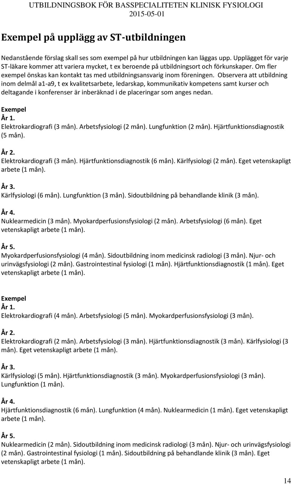 Observera att utbildning inom delmål a1-a9, t ex kvalitetsarbete, ledarskap, kommunikativ kompetens samt kurser och deltagande i konferenser är inberäknad i de placeringar som anges nedan.