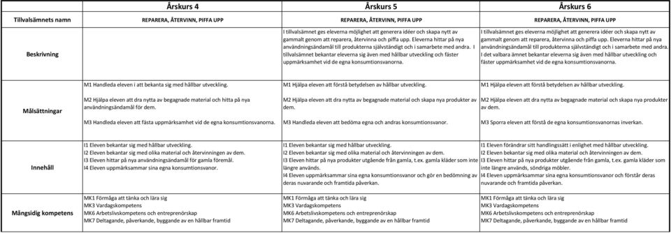 I tillvalsämnet bekantar eleverna sig även med hållbar utveckling och fäster uppmärksamhet vid de egna konsumtionsvanorna.