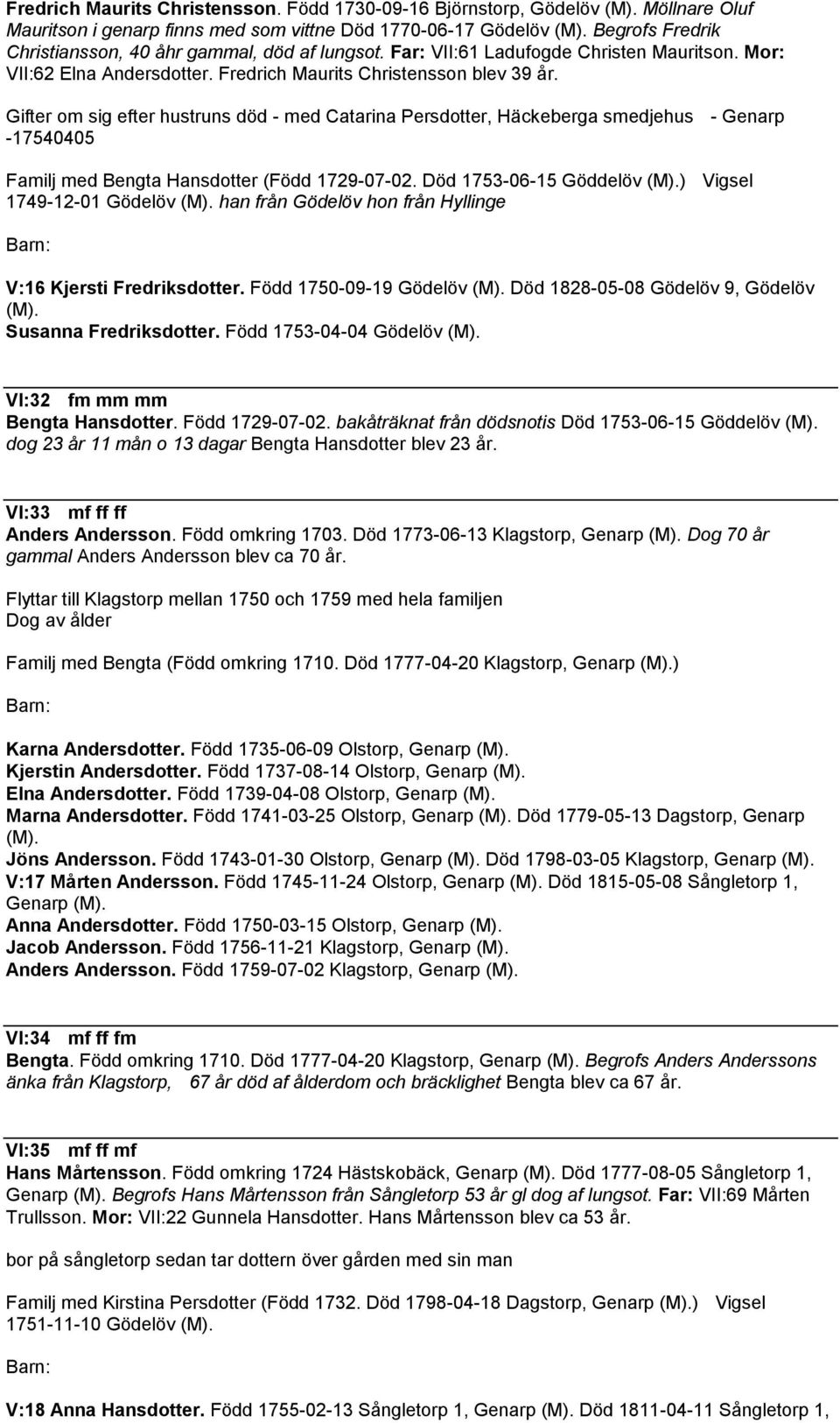 Gifter om sig efter hustruns död - med Catarina Persdotter, Häckeberga smedjehus - Genarp -17540405 Familj med Bengta Hansdotter (Född 1729-07-02. Död 1753-06-15 Göddelöv (M).