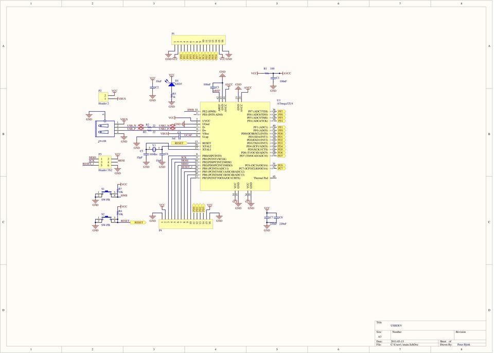 (ADC0) 8 VBus PD0(OC0B/SCL/INT0) 9 Ucap PD(SDA/INT) 0 PD(RXD/INT) RESET PD(TXD/INT) XTAL PD (ICP/ADC8) XTAL PD(XCK/CTS) 6 PD6 (T/OCD/ADC9) 7 PB0(SSPCINT0) PD7 (T0/OCD/ADC0) PB(PCINT/SCLK)