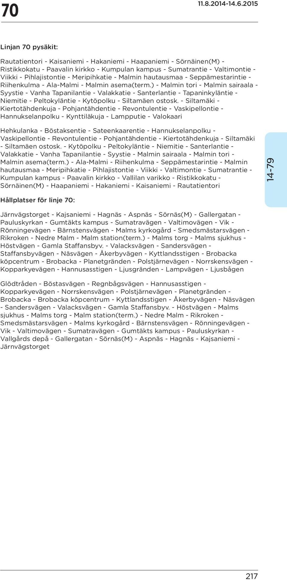 ) - Malmin tori - Malmin sairaala - Syystie - Vanha Tapanilantie - Valakkatie - Santerlantie - Tapaninkyläntie - Niemitie - Peltokyläntie - Kytöpolku - Siltamäen ostosk.