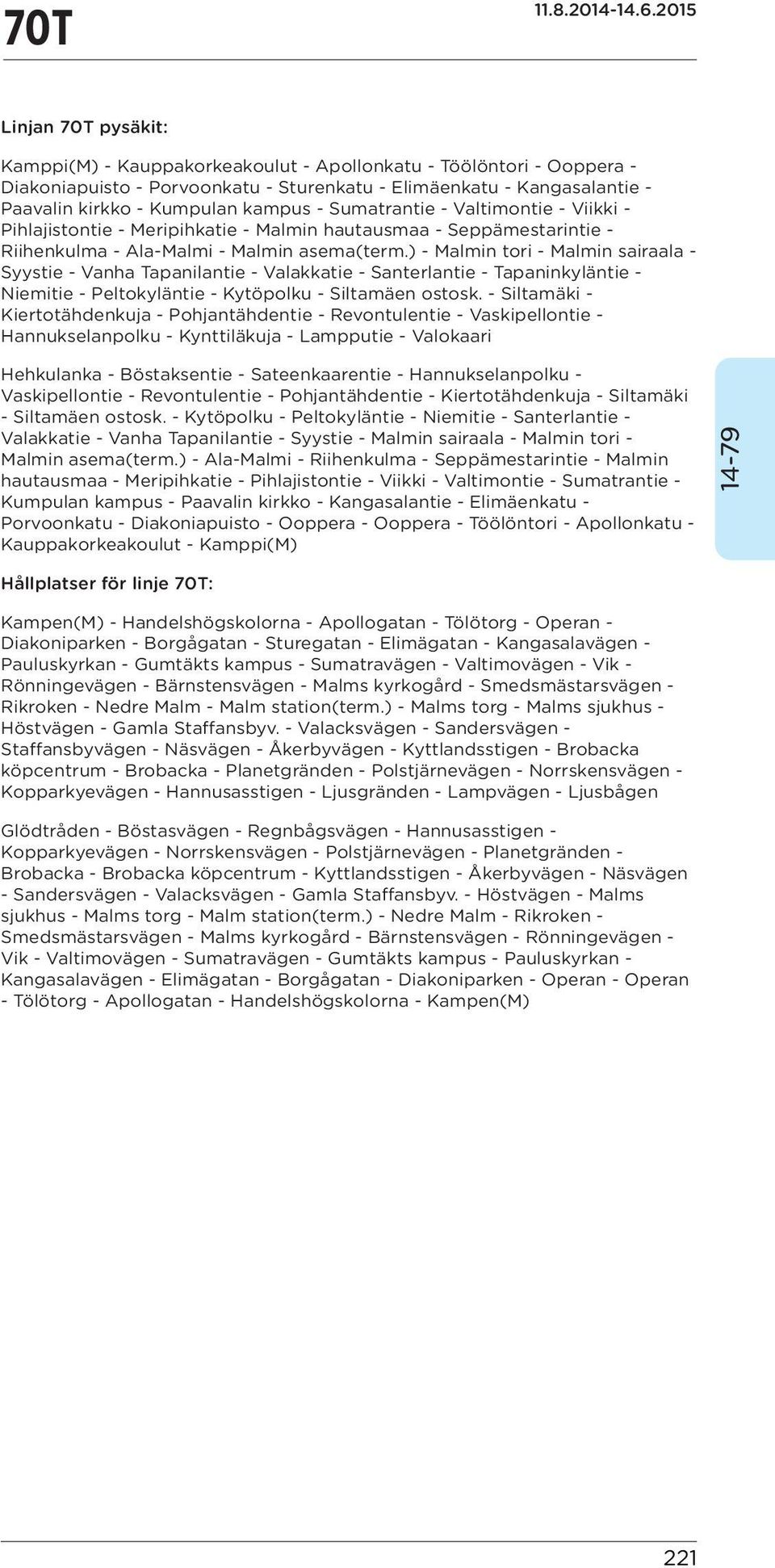 ) - Malmin tori - Malmin sairaala - Syystie - Vanha Tapanilantie - Valakkatie - Santerlantie - Tapaninkyläntie - Niemitie - Peltokyläntie - Kytöpolku - Siltamäen ostosk.