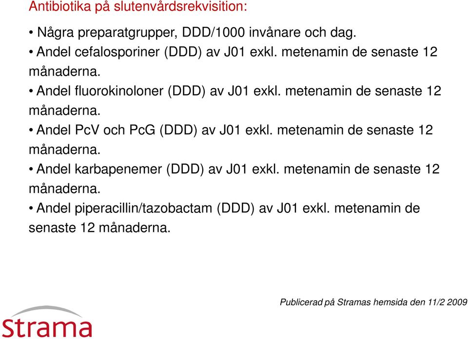 Andel PcV och PcG (DDD) av J01 exkl. metenamin de senaste 12 månaderna. Andel karbapenemer (DDD) av J01 exkl.