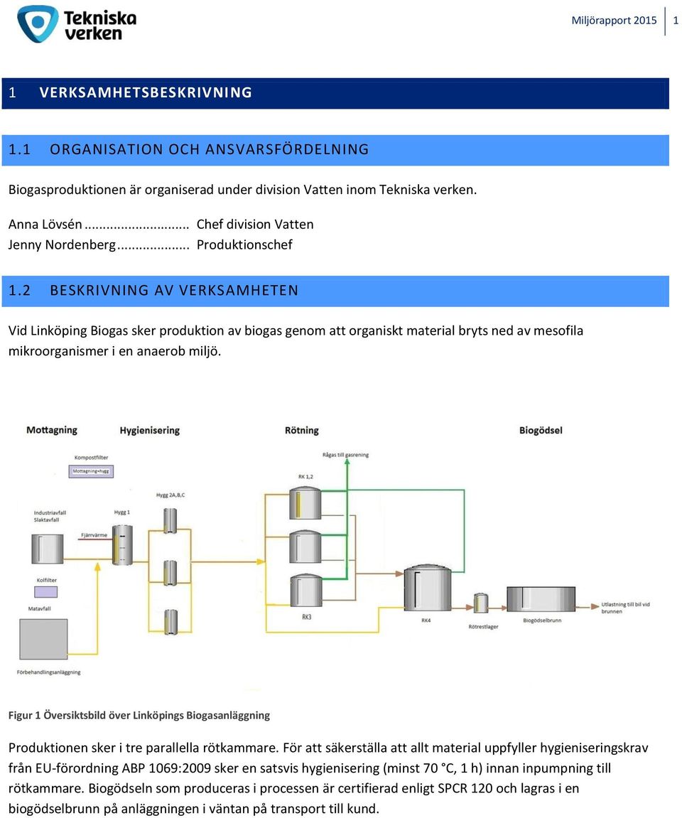 Figur 1 Översiktsbild över s Biogasanläggning Produktionen sker i tre parallella rötkammare.