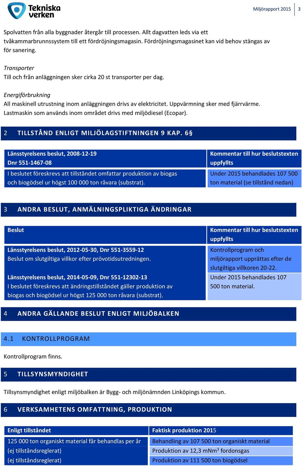 Lastmaskin som används inom området drivs med miljödiesel (Ecopar). 2 TILLSTÅND ENLIGT MILJÖLAGSTIFTNINGEN 9 KAP.