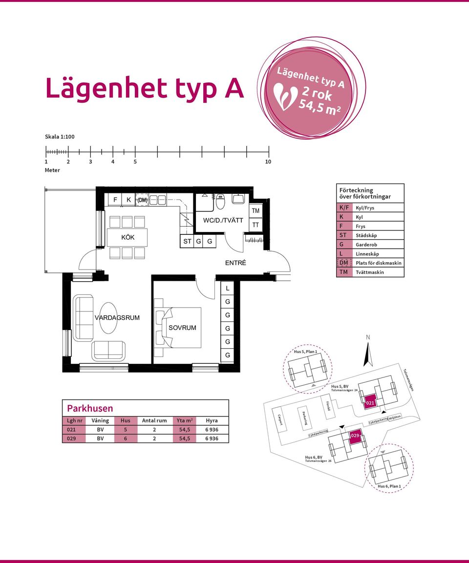 Plats för diskmaskin Tvättmaskin VARDASRUM SOVRUM Hus 5, Plan 1 Hus 5, BV 24 Parkhusen gh nr Våning Hus