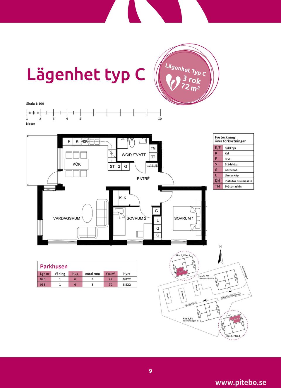 Plats för diskmaskin Tvättmaskin KK VARDASRUM SOVRUM 2 SOVRUM 1 026 Hus 5, Plan 1 Parkhusen gh nr Våning Hus