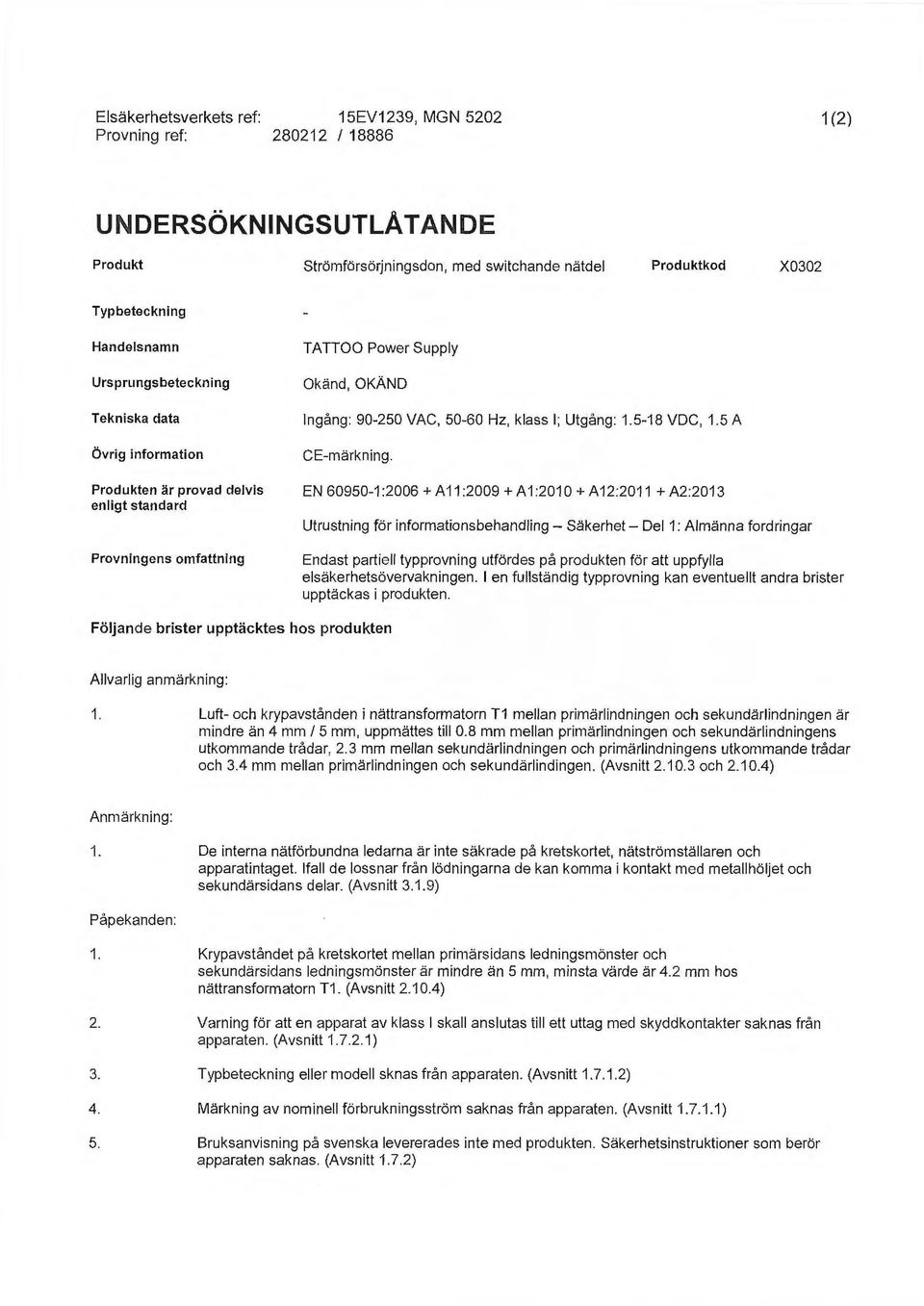 5-18 VDC, 1.5 A C E-märkning.