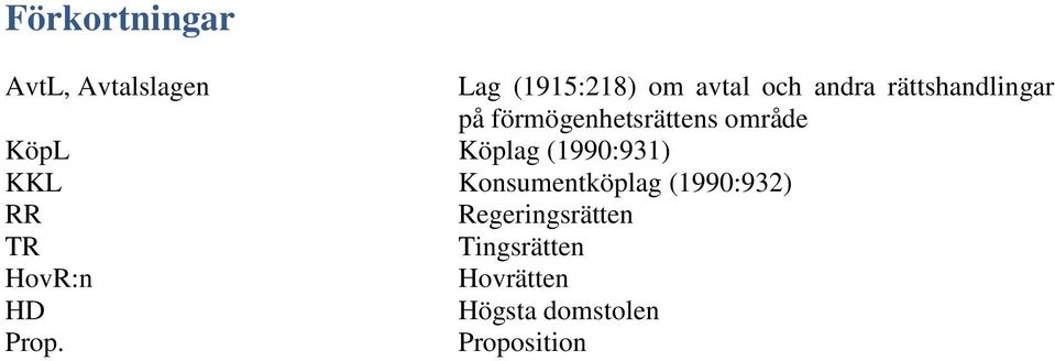 (1990:931) KKL Konsumentköplag (1990:932) RR Regeringsrätten TR