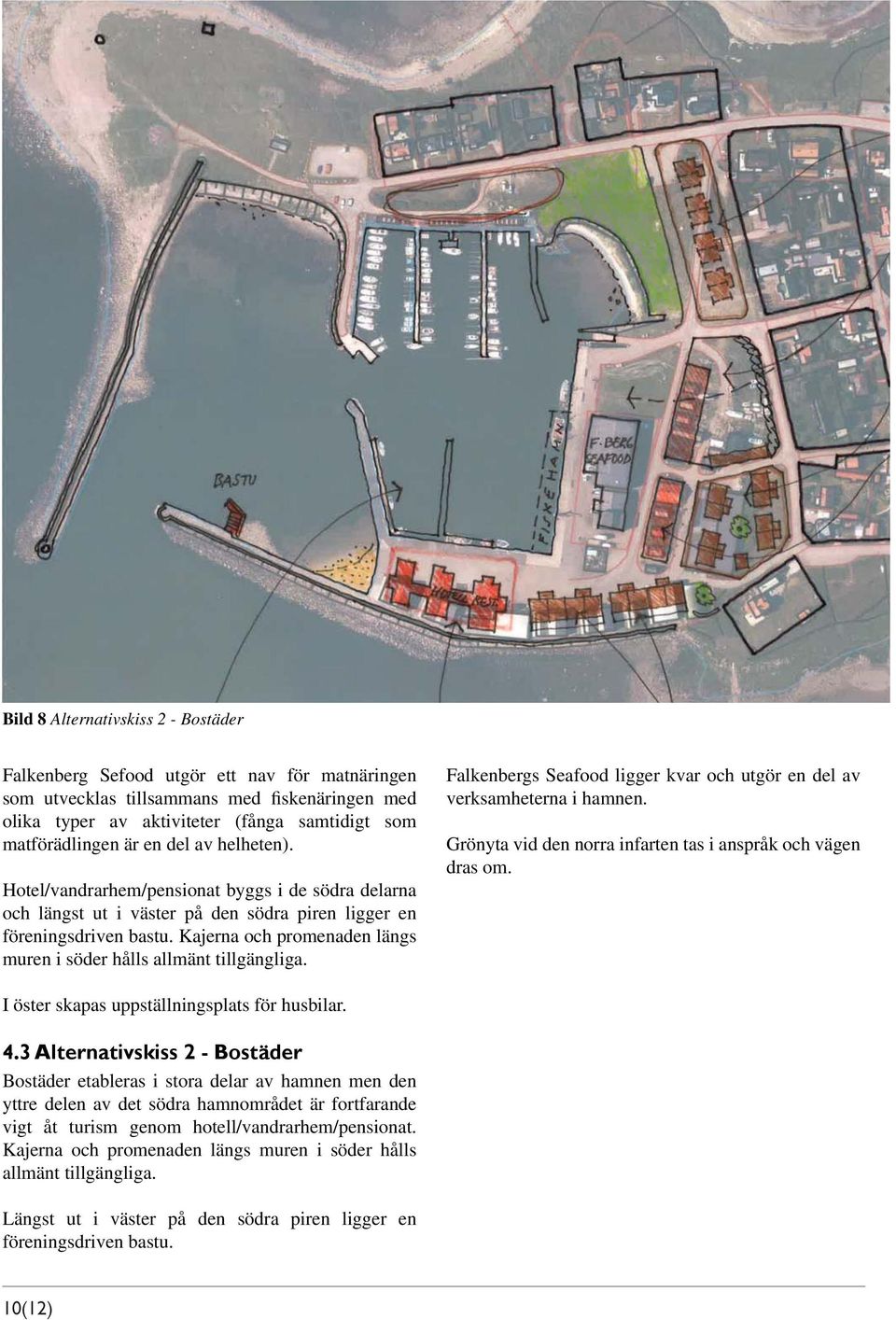 Kajerna och promenaden längs muren i söder hålls allmänt tillgängliga. Falkenbergs Seafood ligger kvar och utgör en del av verksamheterna i hamnen.