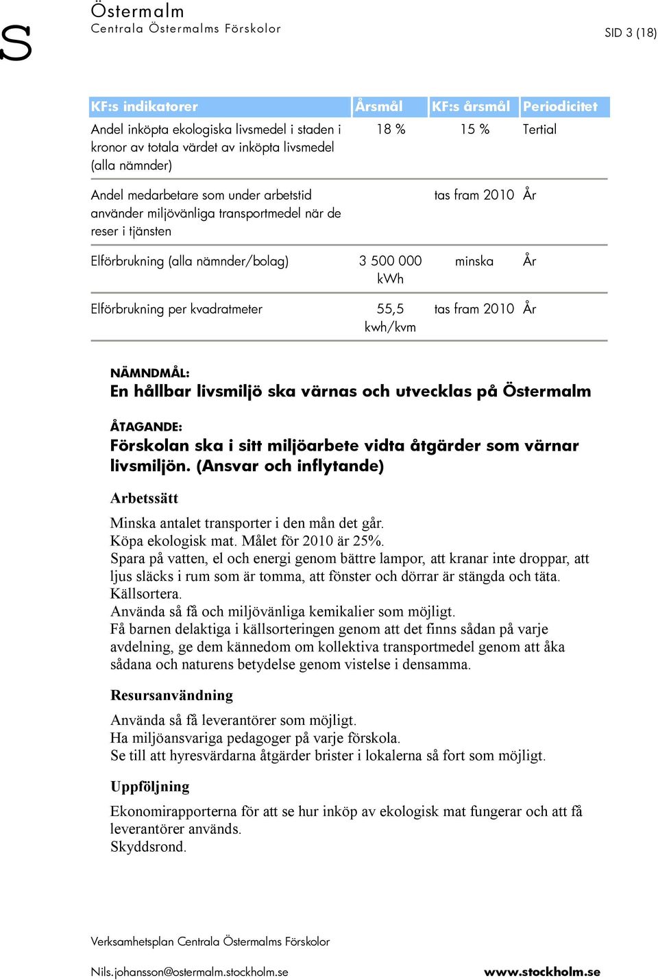 per kvadratmeter 55,5 kwh/kvm tas fram 2010 År NÄMNDMÅL: En hållbar livsmiljö ska värnas och utvecklas på Förskolan ska i sitt miljöarbete vidta åtgärder som värnar livsmiljön.