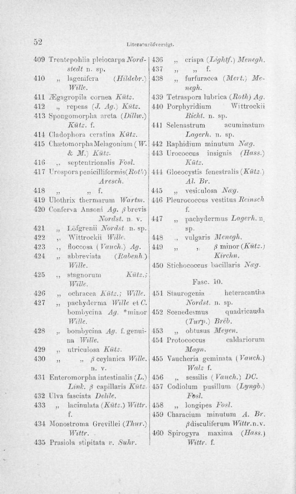 420 Confcrva Ansoni Ag. /J brevis Nordst, n v. 421,, Löfgrenii Nordst n. sp. 422,, Wittrockii \V,U< 423., floccosa (Vavch.) Ag. 424,, abbreviata (linhenh) Witte. 425,, stagnoruin Kiitz.; Wille.