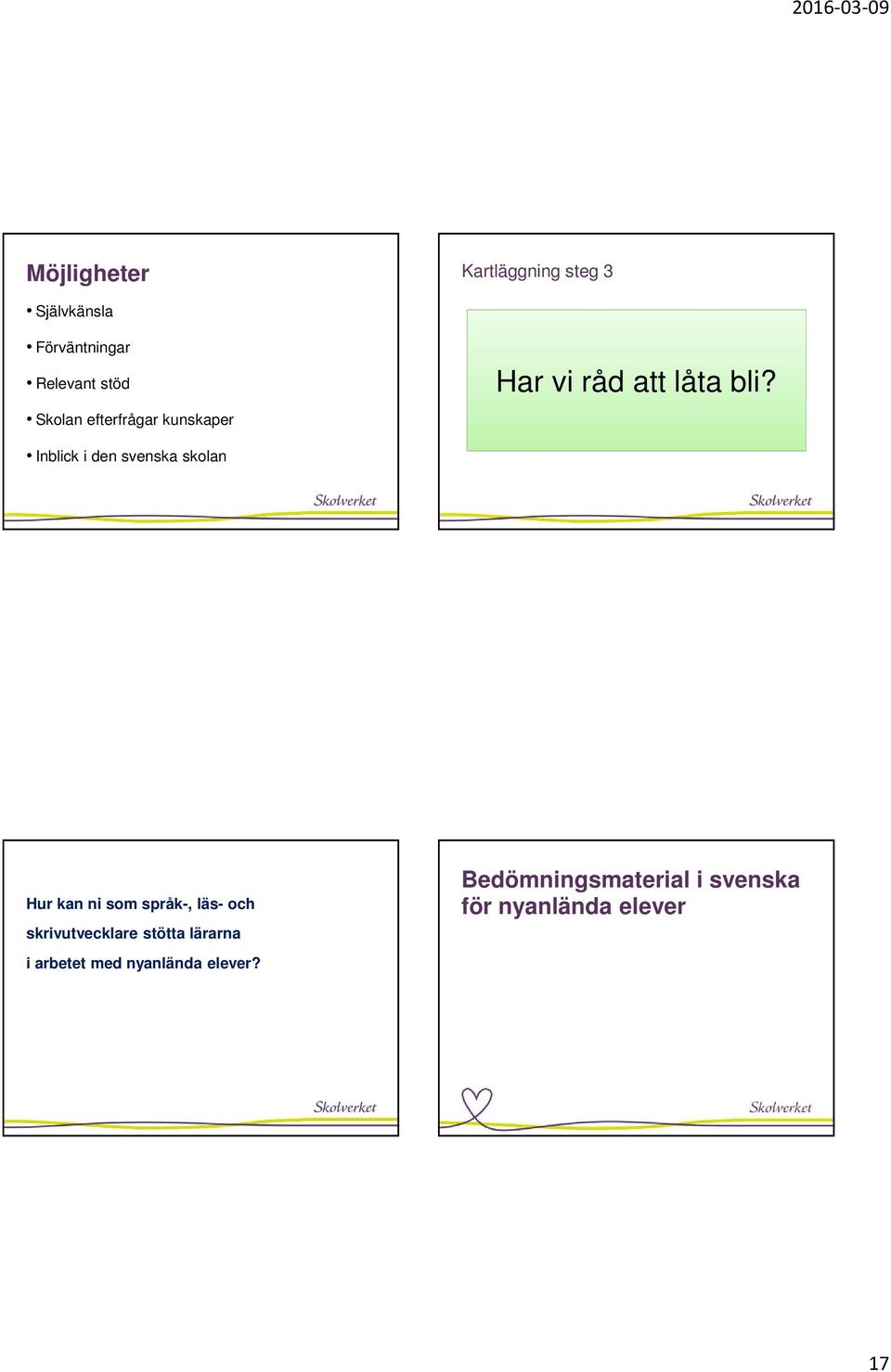 Inblick i den svenska skolan Hur kan ni som språk-, läs- och