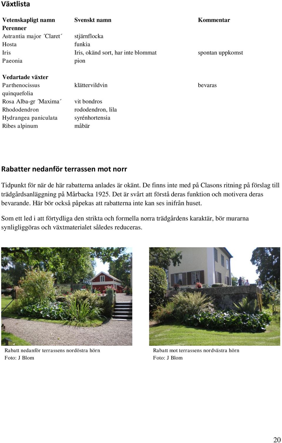 mot norr Tidpunkt för när de här rabatterna anlades är okänt. De finns inte med på Clasons ritning på förslag till trädgårdsanläggning på Mårbacka 1925.