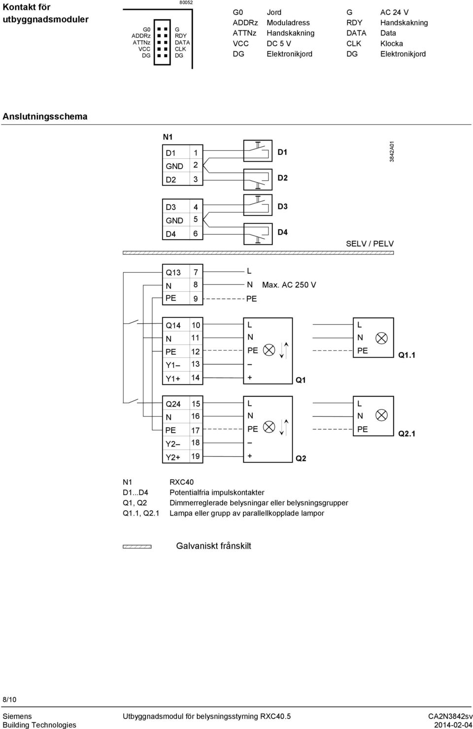 AC 250 V Q14 Y1 Y1+ 10 11 12 13 14 L + Q1 L Q1.1 Q24 Y2 Y2+ 15 16 17 18 19 L + Q2 L Q2.1 1 RXC40 D1.