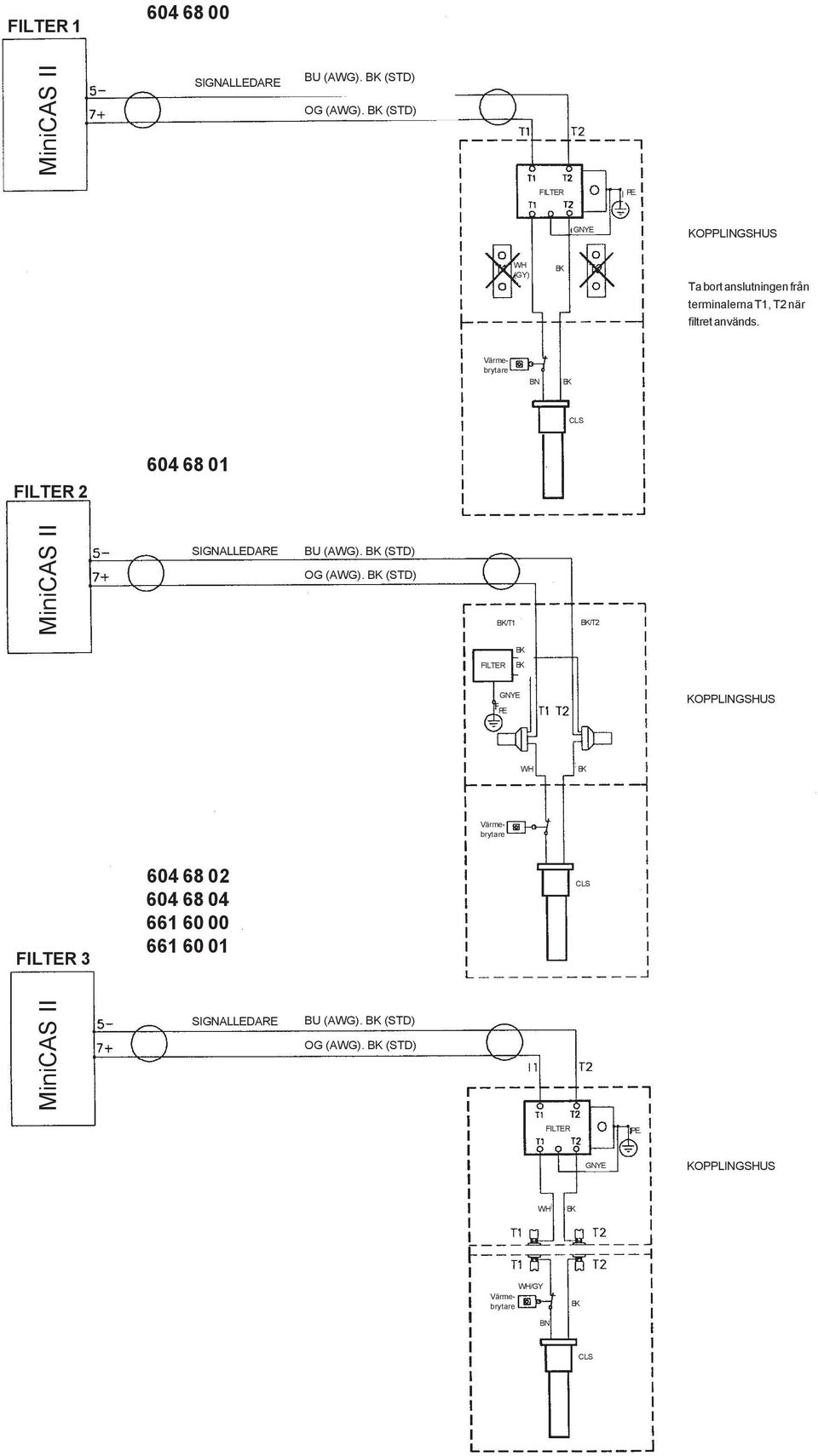 Värmebrytare Värmebrytare BN 604 68 01 FILTER MiniCAS II SIGNALLEDARE BU (AWG). (STD) OG (AWG).