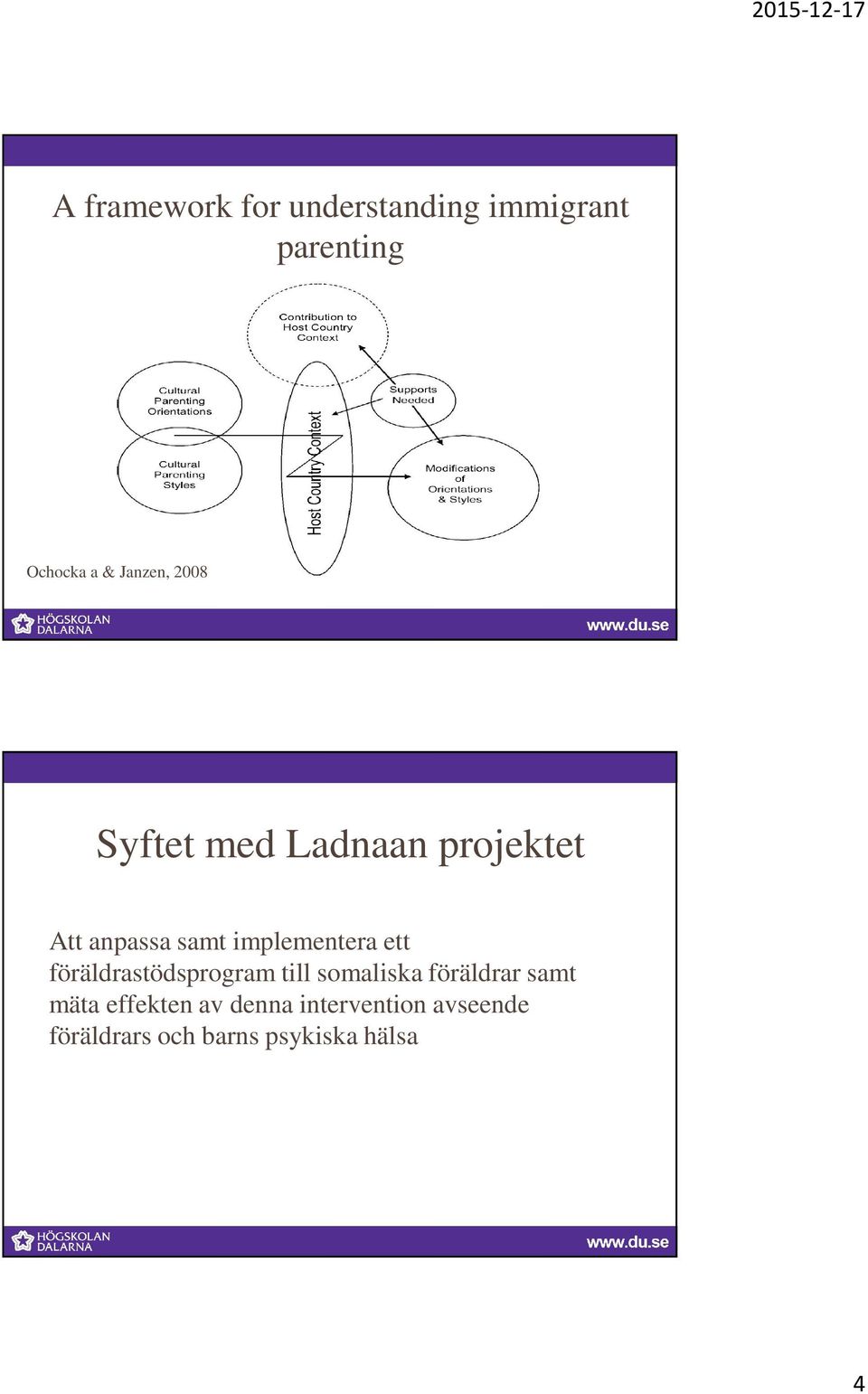 implementera ett föräldrastödsprogram till somaliska föräldrar samt