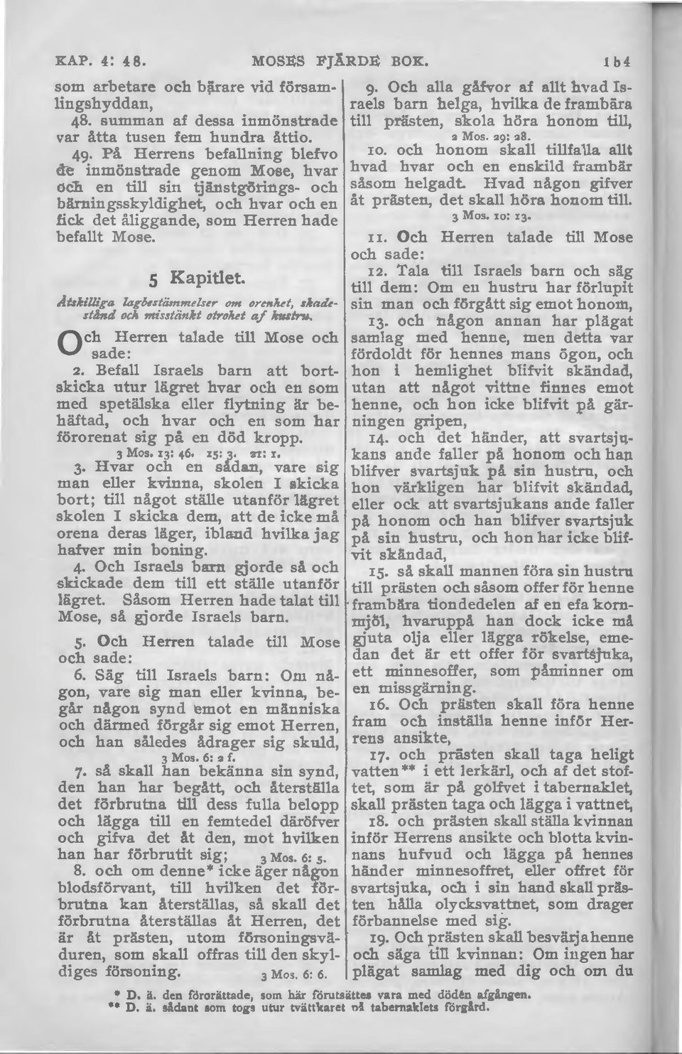 Åtskilliga lagbestiim11ulser om oren/ut, skade~ stånd oclz. 11zisstiiukt otrolut af hustru. O ch Herren talade till Mose och sade: 2.