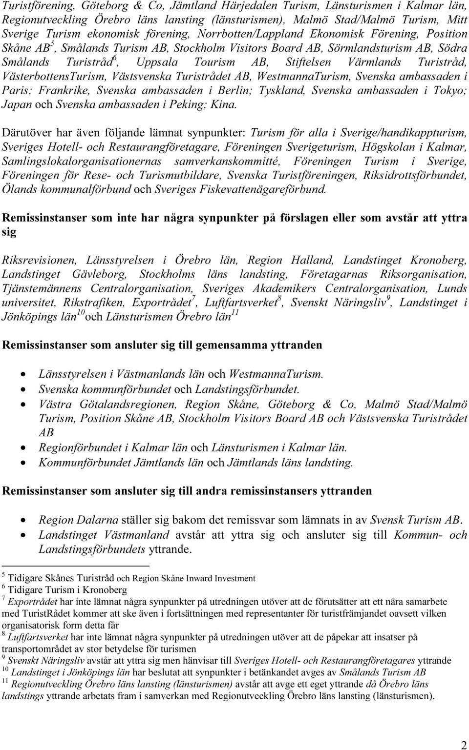 Värmlands Turistråd, VästerbottensTurism, Västsvenska Turistrådet AB, WestmannaTurism, Svenska ambassaden i Paris; Frankrike, Svenska ambassaden i Berlin; Tyskland, Svenska ambassaden i Tokyo; Japan