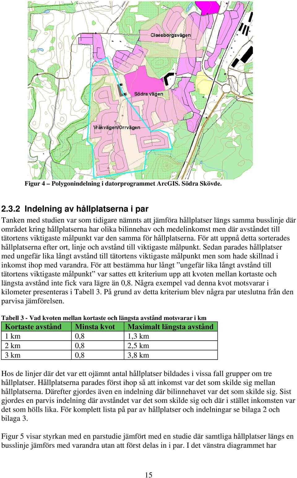 där avståndet till tätortens viktigaste målpunkt var den samma för hållplatserna. För att uppnå detta sorterades hållplatserna efter ort, linje och avstånd till viktigaste målpunkt.