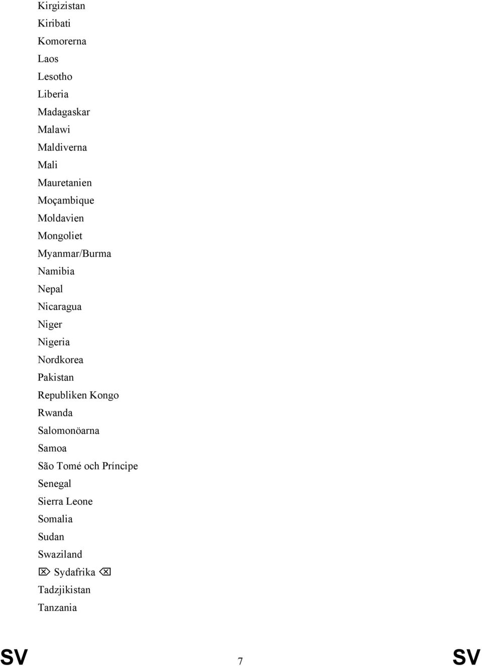Nigeria Nordkorea Pakistan Republiken Kongo Rwanda Salomonöarna Samoa São Tomé och