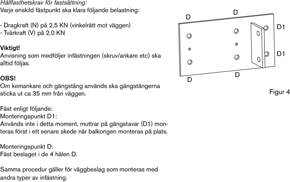 Om kemankare och gängstång används ska gängstängerna sticka ut ca 35 mm från väggen.