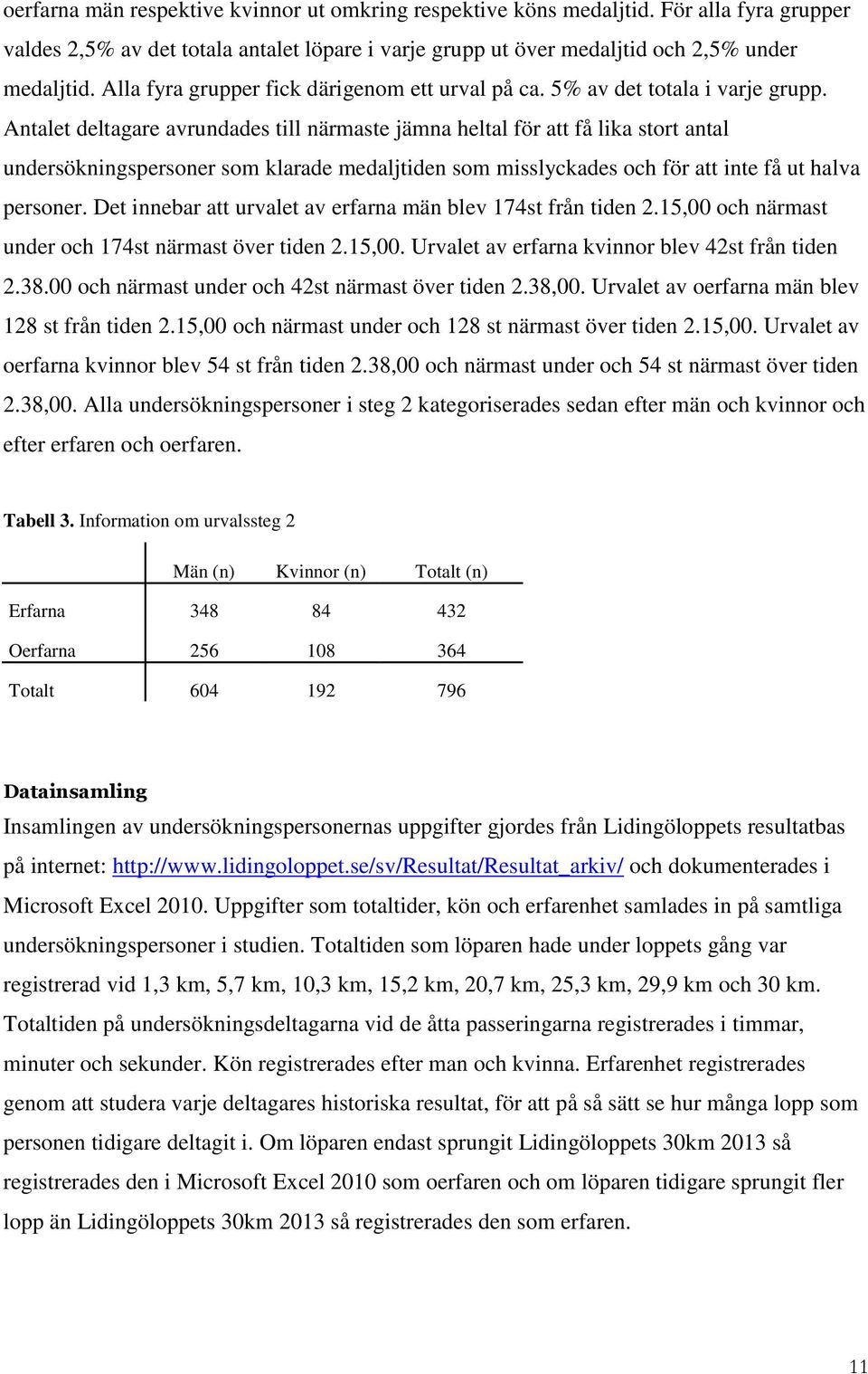 Antalet deltagare avrundades till närmaste jämna heltal för att få lika stort antal undersökningspersoner som klarade medaljtiden som misslyckades och för att inte få ut halva personer.