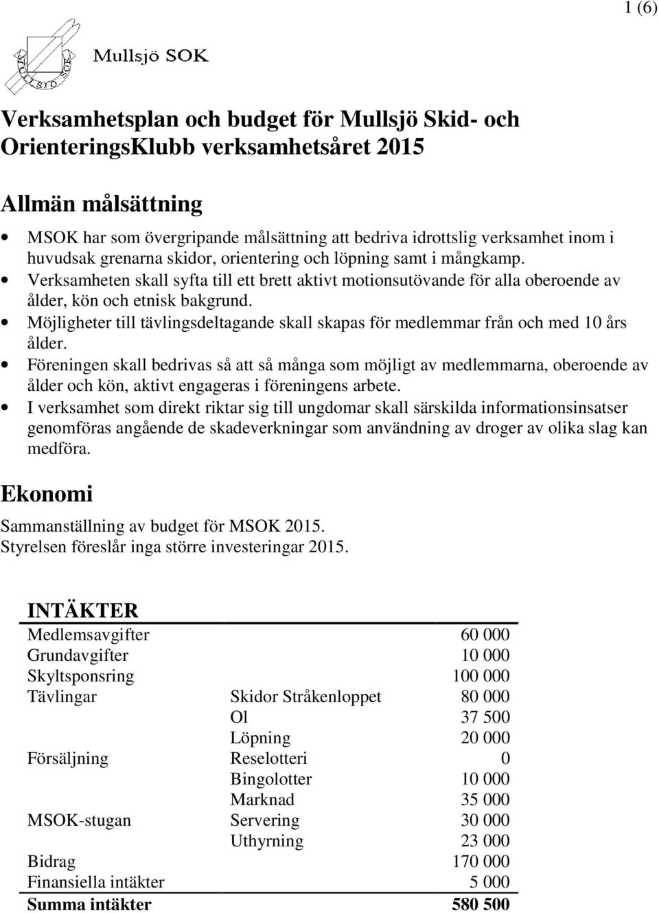 Möjligheter till tävlingsdeltagande skall skapas för medlemmar från och med 10 års ålder.