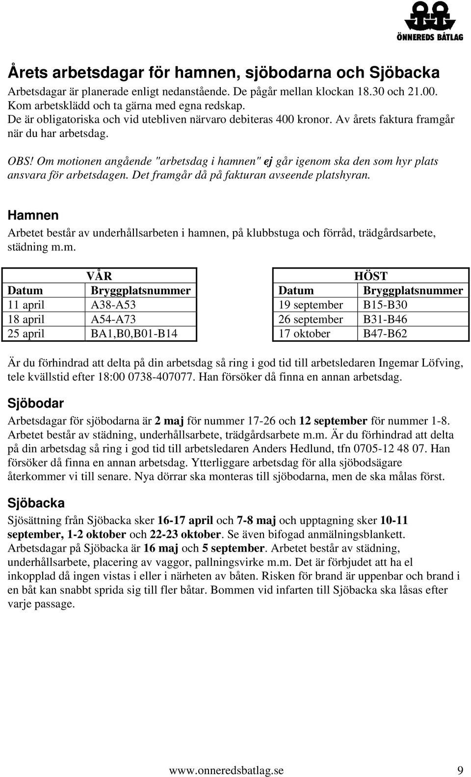 Om motionen angående "arbetsdag i hamnen" ej går igenom ska den som hyr plats ansvara för arbetsdagen. Det framgår då på fakturan avseende platshyran.