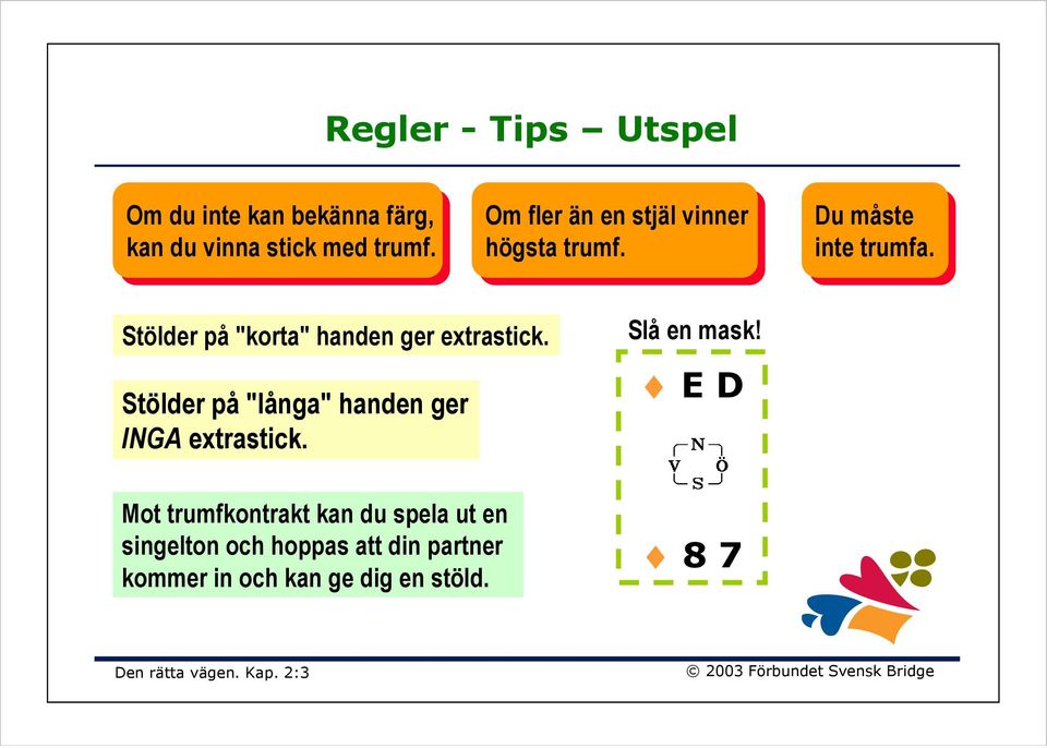 Stölder på "korta" handen ger extrastick. Stölder på "långa" handen ger INGA extrastick.