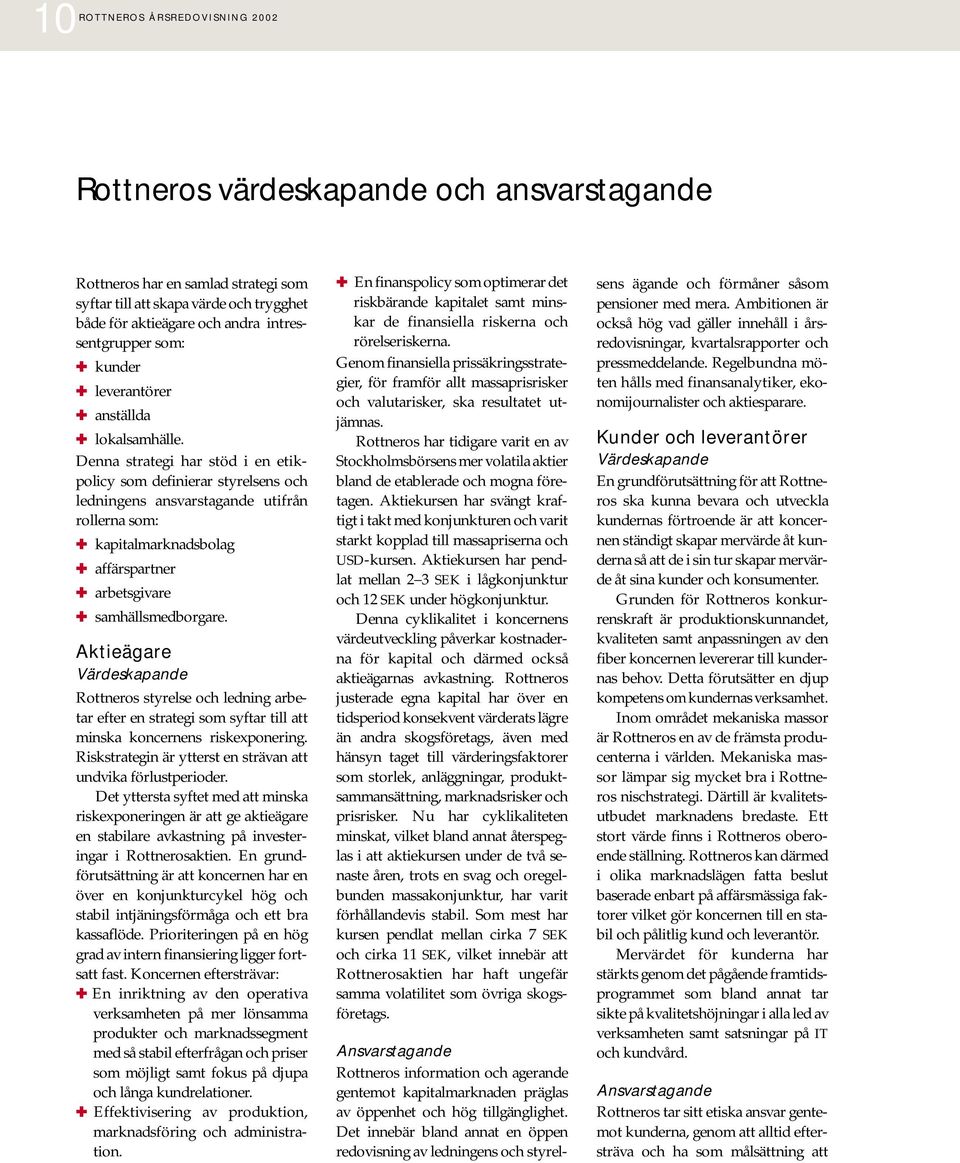 Denna strategi har stöd i en etikpolicy som definierar styrelsens och ledningens ansvarstagande utifrån rollerna som: kapitalmarknadsbolag affärspartner arbetsgivare samhällsmedborgare.
