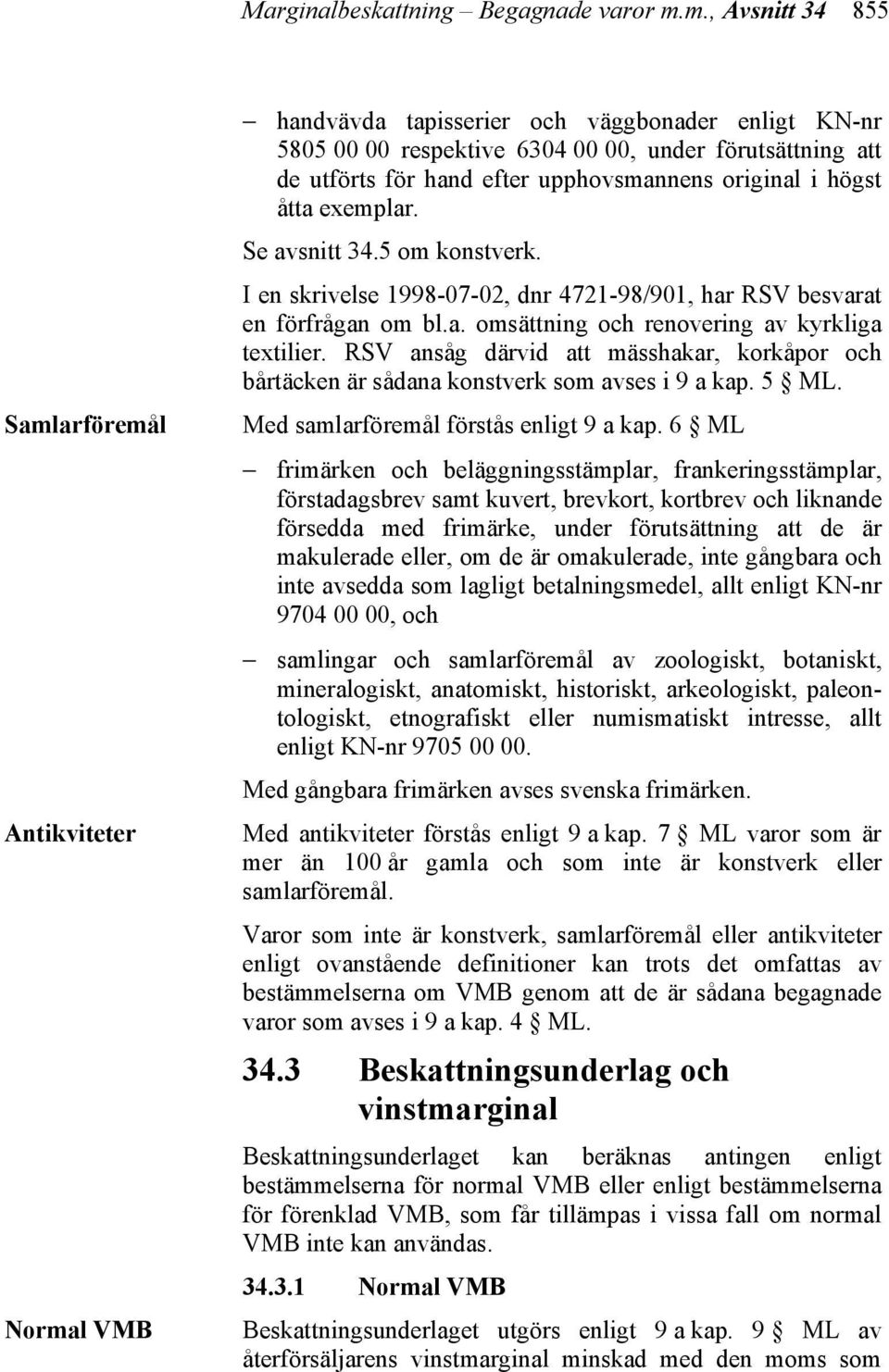 upphovsmannens original i högst åtta exemplar. Se avsnitt 34.5 om konstverk. I en skrivelse 1998-07-02, dnr 4721-98/901, har RSV besvarat en förfrågan om bl.a. omsättning och renovering av kyrkliga textilier.