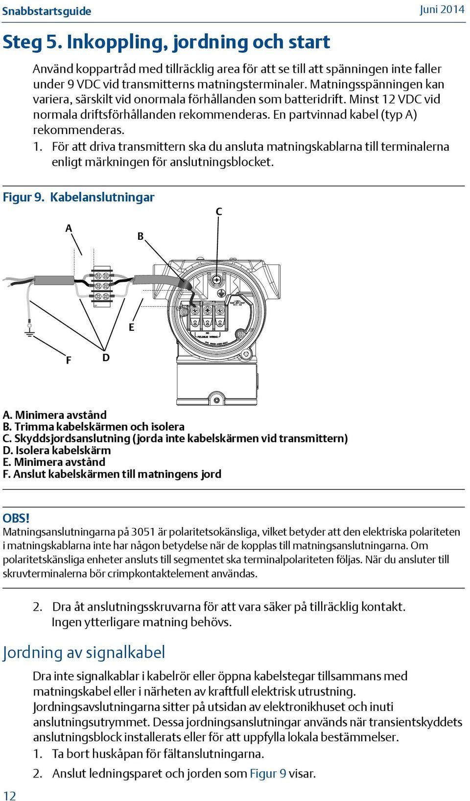 VDC vid normala driftsförhållanden rekommenderas. En partvinnad kabel (typ A) rekommenderas. 1.