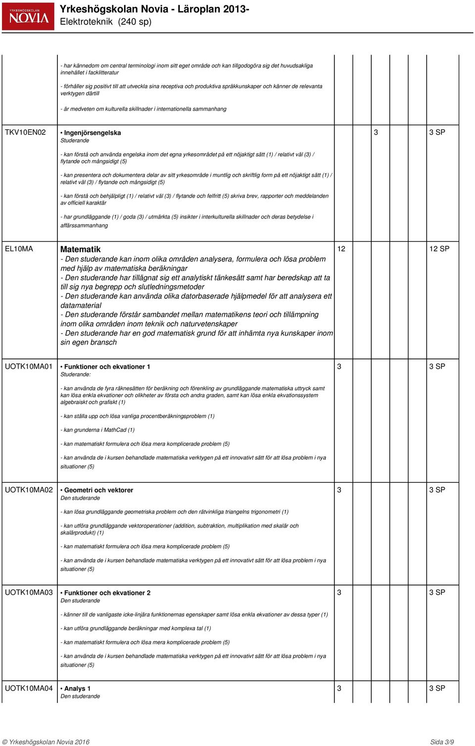 engelska inom det egna yrkesområdet på ett nöjaktigt sätt (1) / relativt väl (3) / flytande och mångsidigt (5) - kan presentera och dokumentera delar av sitt yrkesområde i muntlig och skriftlig form