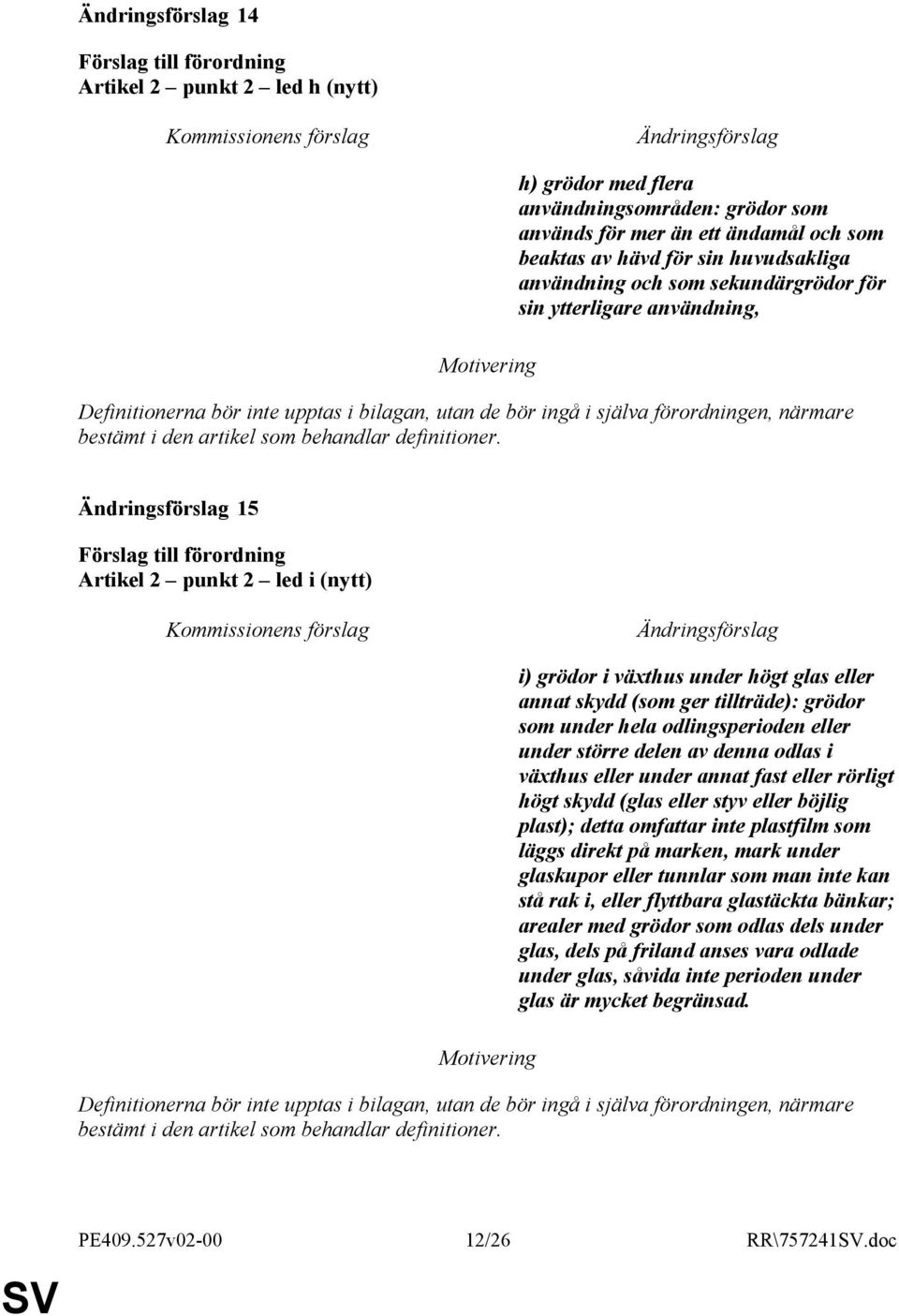 15 Artikel 2 punkt 2 led i (nytt) i) grödor i växthus under högt glas eller annat skydd (som ger tillträde): grödor som under hela odlingsperioden eller under större delen av denna odlas i växthus