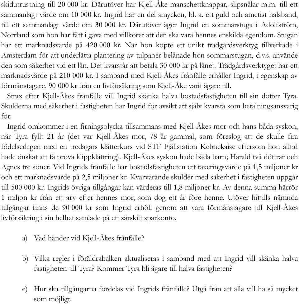 Därutöver äger Ingrid en sommarstuga i Adolfström, Norrland som hon har fått i gåva med villkoret att den ska vara hennes enskilda egendom. Stugan har ett marknadsvärde på 420 000 kr.