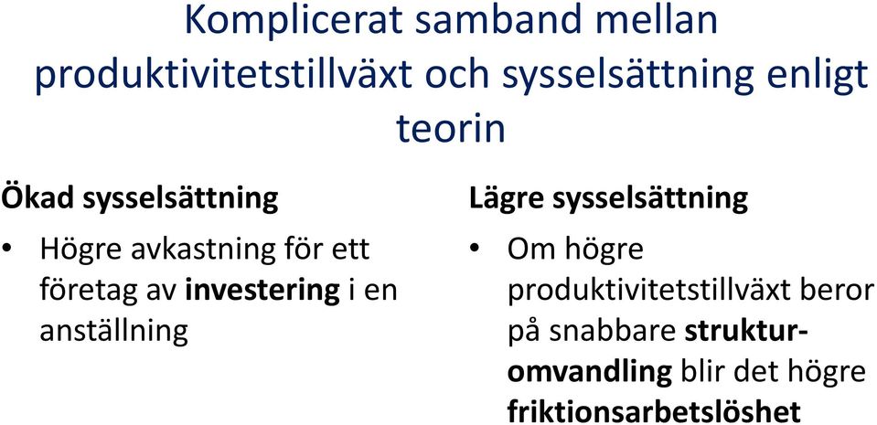 investering i en anställning Lägre sysselsättning Om högre