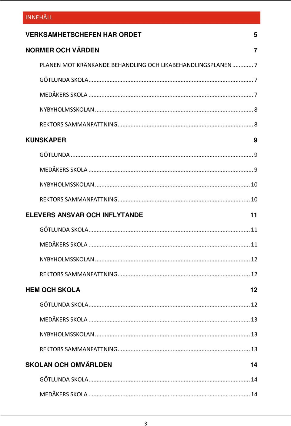 .. 10 REKTORS SAMMANFATTNING... 10 ELEVERS ANSVAR OCH INFLYTANDE 11 GÖTLUNDA SKOLA... 11 MEDÅKERS SKOLA... 11 NYBYHOLMSSKOLAN... 12 REKTORS SAMMANFATTNING.