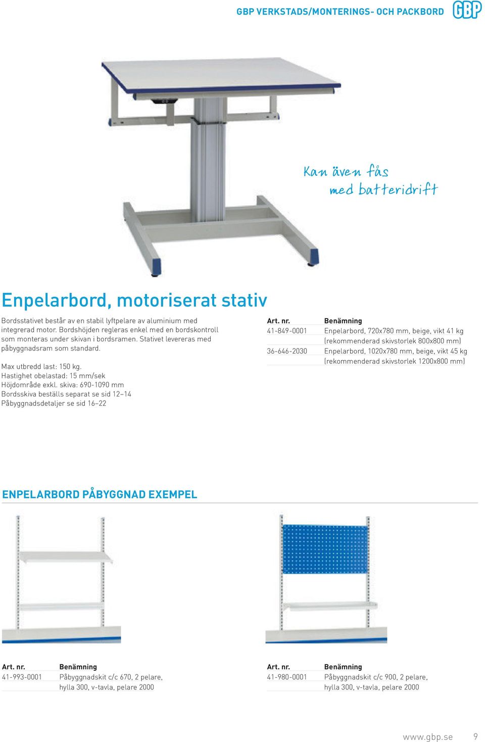 skiva: 690-1090 mm ordsskiva beställs separat se sid 12 14 Påbyggnadsdetaljer se sid 16 22 enämning 41-849-0001 Enpelarbord, 720x780 mm, beige, vikt 41 kg (rekommenderad skivstorlek 800x800 mm)