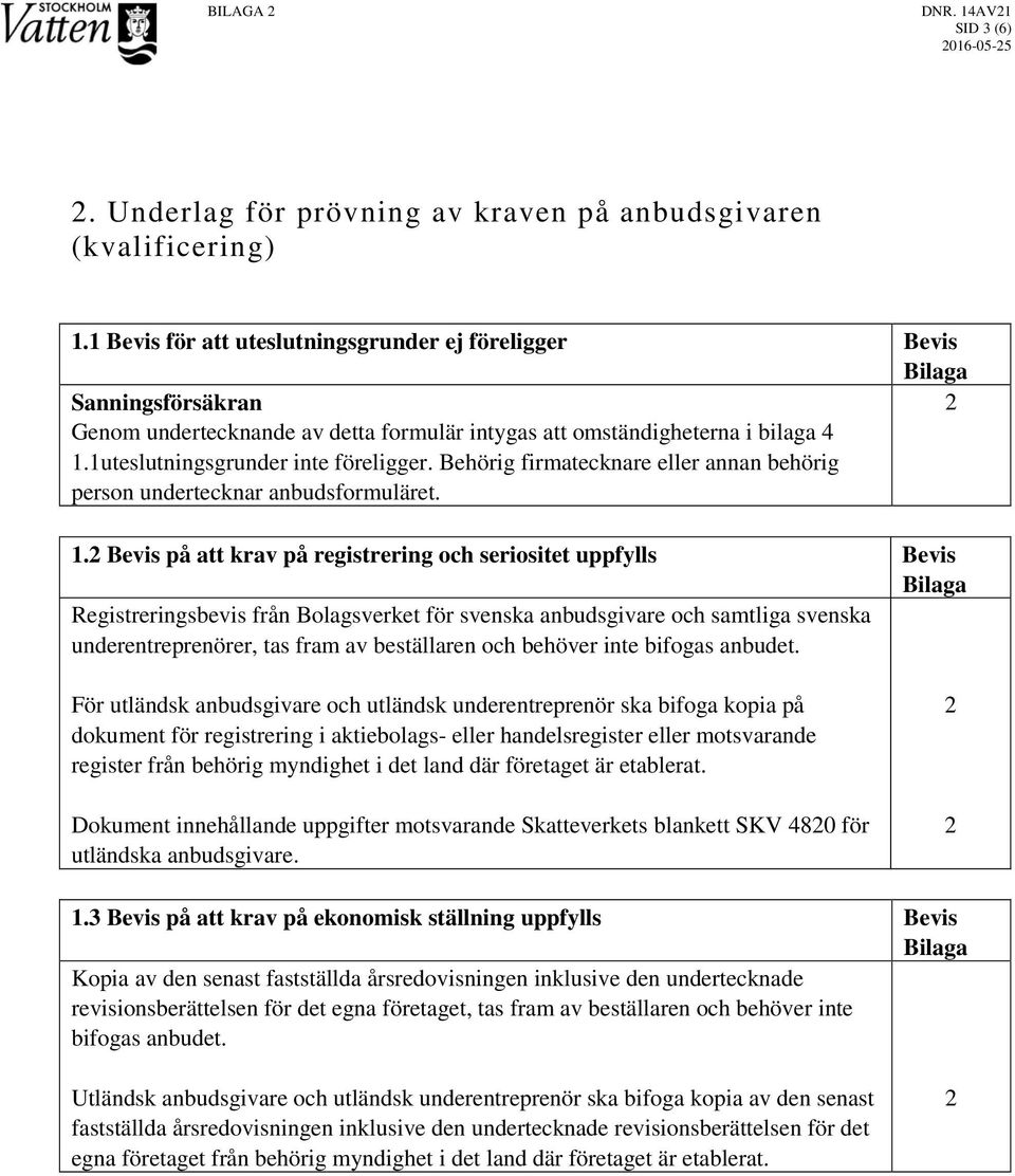 Behörig firmatecknare eller annan behörig person undertecknar anbudsformuläret. 1.