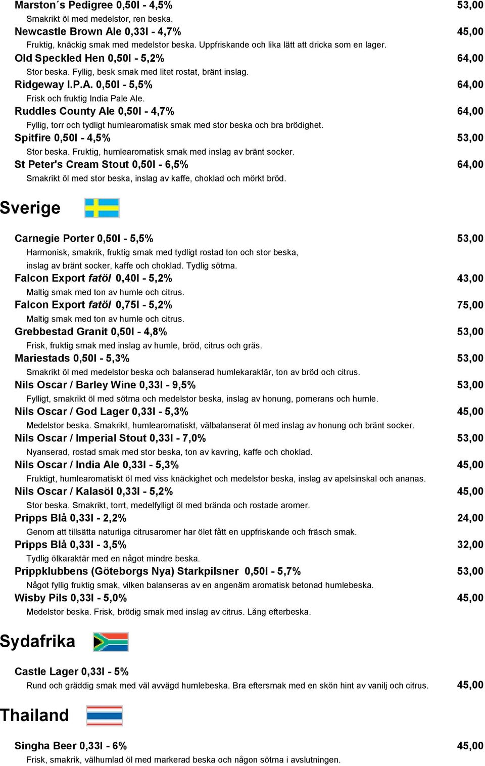 0,50l - 5,5% 64,00 Frisk och fruktig India Pale Ale. Ruddles County Ale 0,50l - 4,7% 64,00 Fyllig, torr och tydligt humlearomatisk smak med stor beska och bra brödighet.