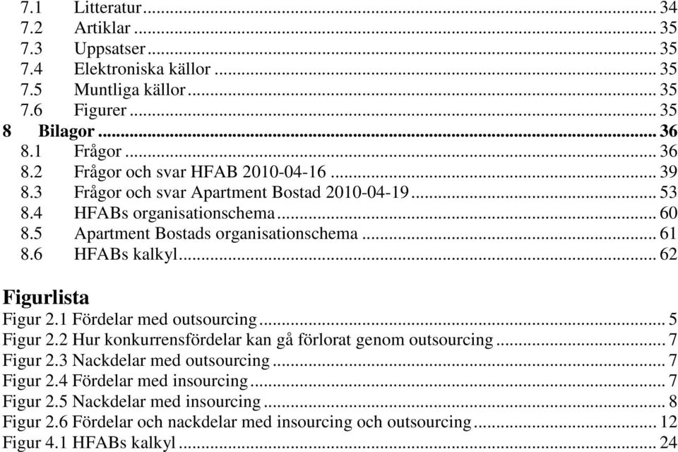 5 Apartment Bostads organisationschema... 61 8.6 HFABs kalkyl... 62 Figurlista Figur 2.1 Fördelar med outsourcing... 5 Figur 2.