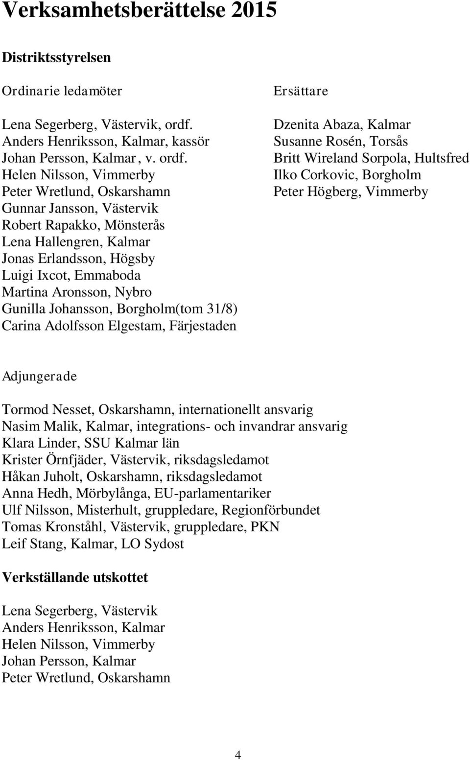 Helen Nilsson, Vimmerby Peter Wretlund, Oskarshamn Gunnar Jansson, Västervik Robert Rapakko, Mönsterås Lena Hallengren, Kalmar Jonas Erlandsson, Högsby Luigi Ixcot, Emmaboda Martina Aronsson, Nybro