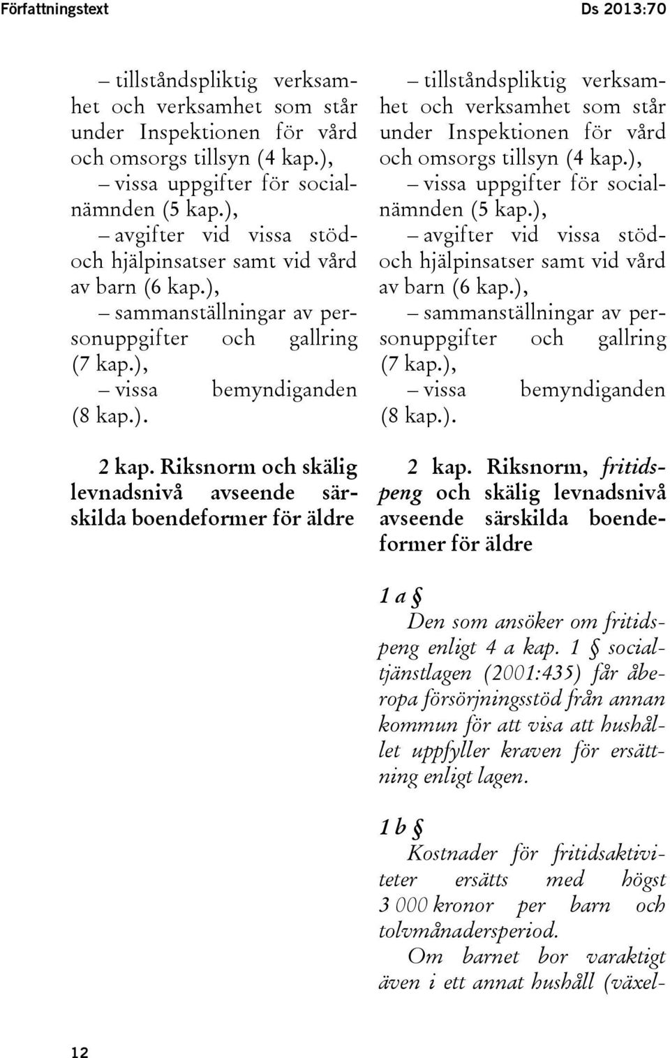 Riksnorm och skälig levnadsnivå avseende särskilda boendeformer för äldre tillståndspliktig verksamhet och verksamhet som står under Inspektionen för vård och omsorgs tillsyn (4 kap.