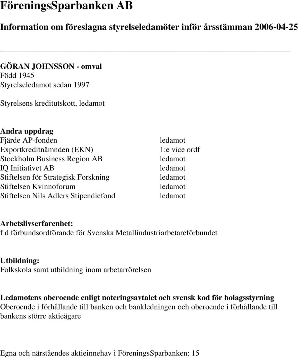 Forskning Stiftelsen Kvinnoforum 1:e vice ordf f d förbunds för Svenska